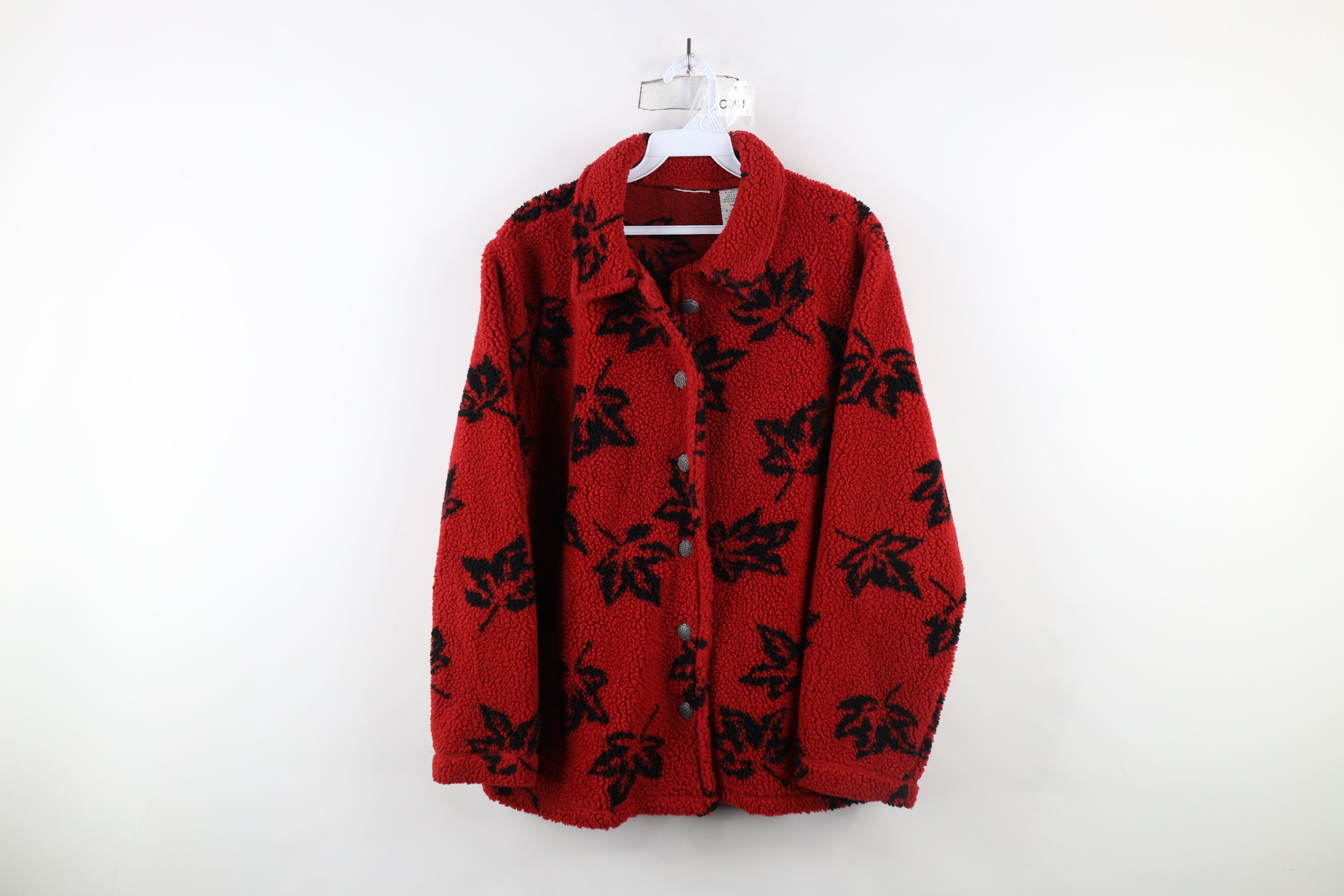 Vintage Vintage 90s Streetwear Fleece Leaf All Over Print Jacket Size L / US 10 / IT 46 - 1 Thumbnail