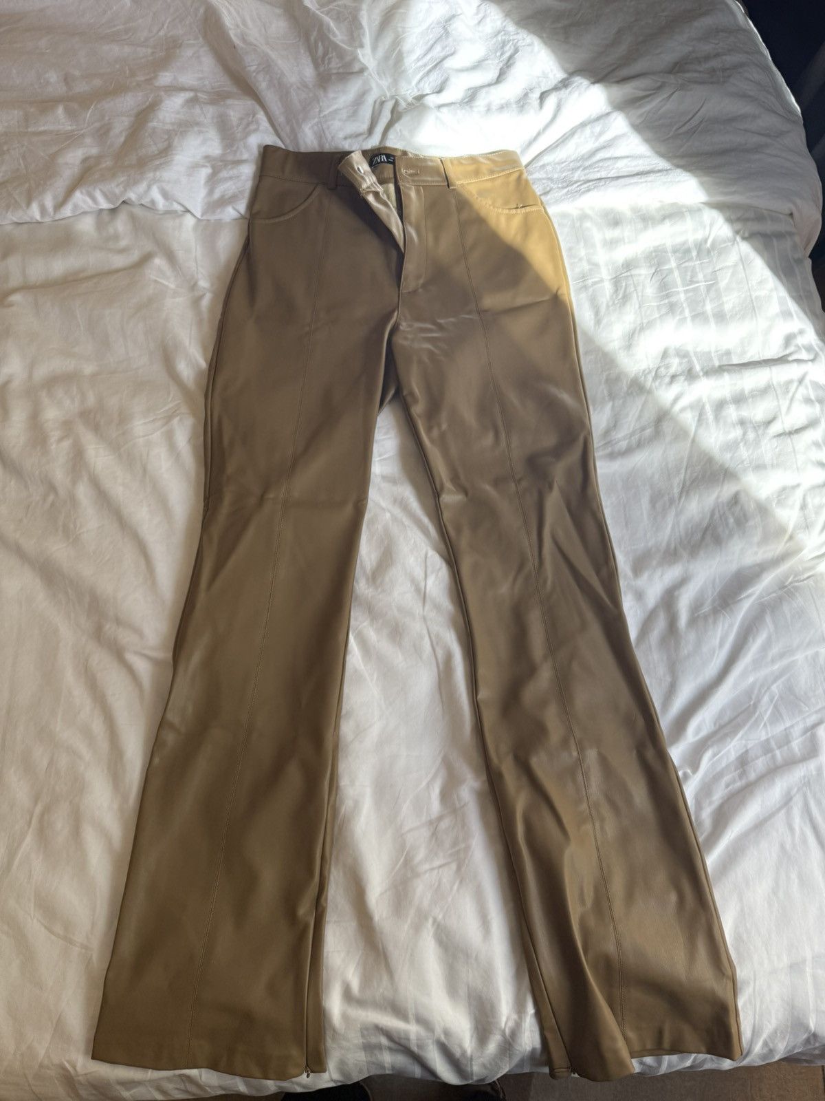 Zara Zara Tan Faux Leather leggings Size 28" / US 6 / IT 42 - 2 Thumbnail