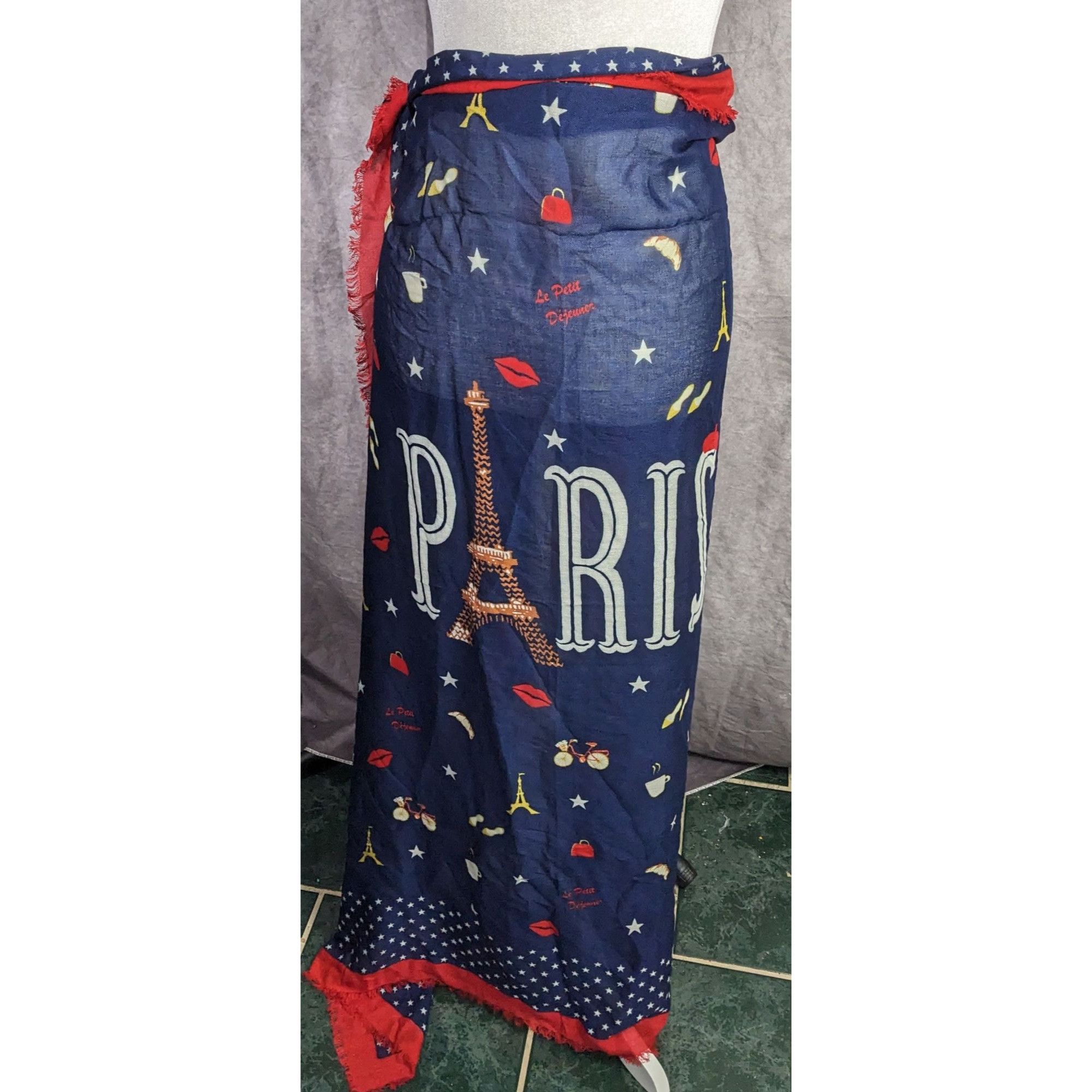 Talbots Talbots Paris-Themed Scarf With Eiffel Tower Print Navy Blue Size ONE SIZE - 18 Thumbnail