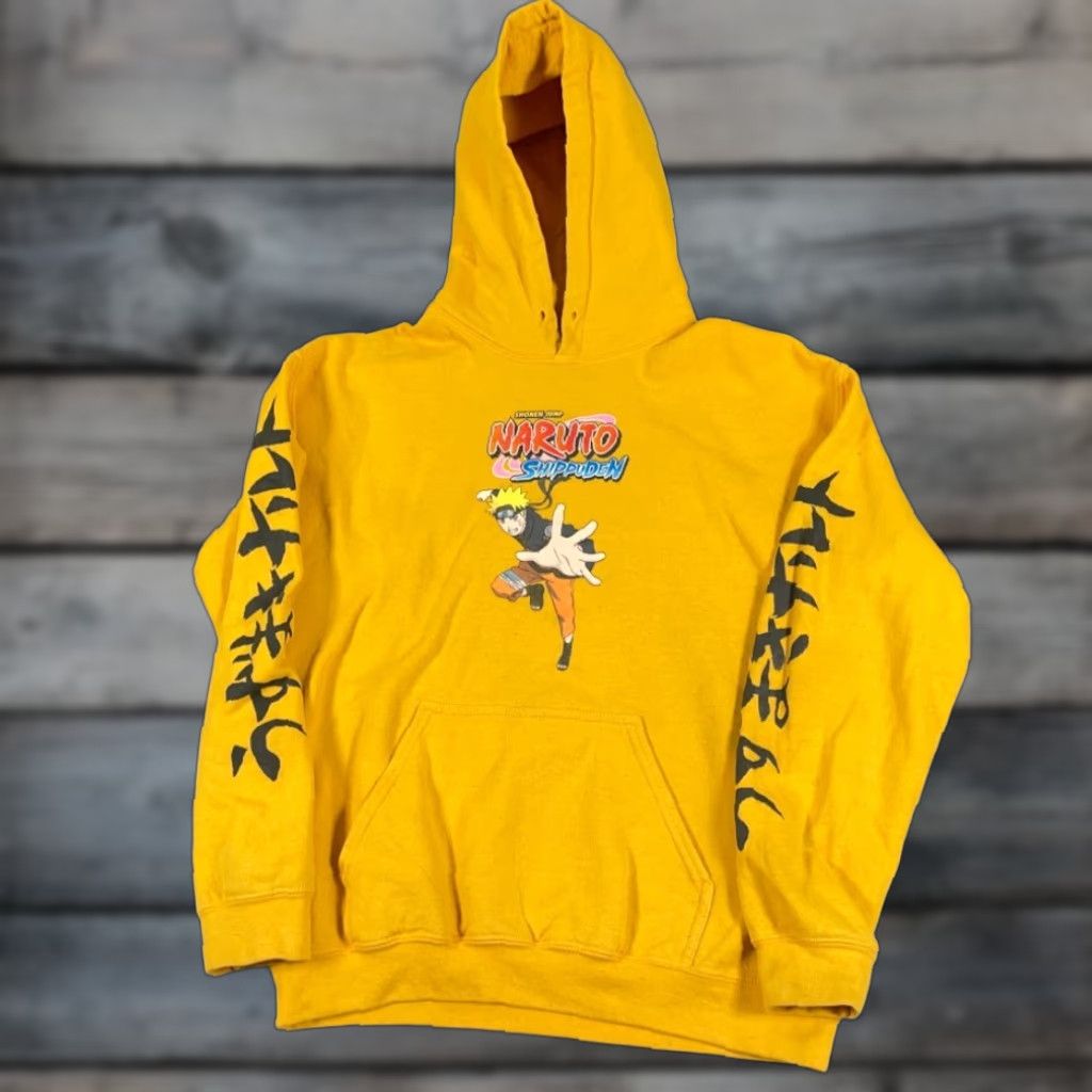 Vintage Naruto Shippuden Hoodie Sweatshirt Adult Medium Yellow Graphic Print 90s Retro Anime Mens Size US M / EU 48-50 / 2 - 1 Thumbnail