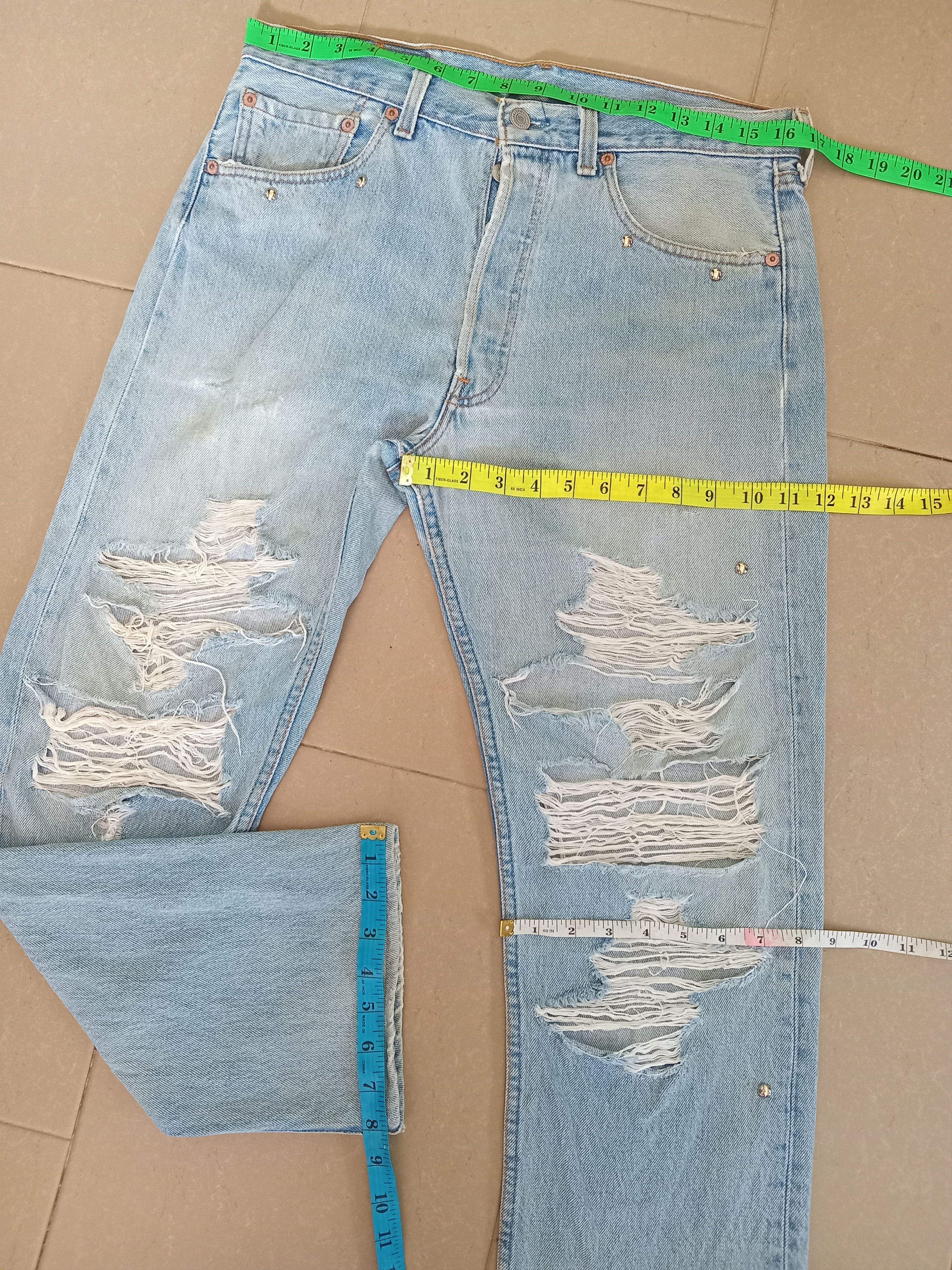 Levi's × Levi's Made & Crafted × Vintage 💥Very Rare💥Vintage LEVI'S 501 Distressed Studded Jeans Size US 32 / EU 48 - 3 Thumbnail