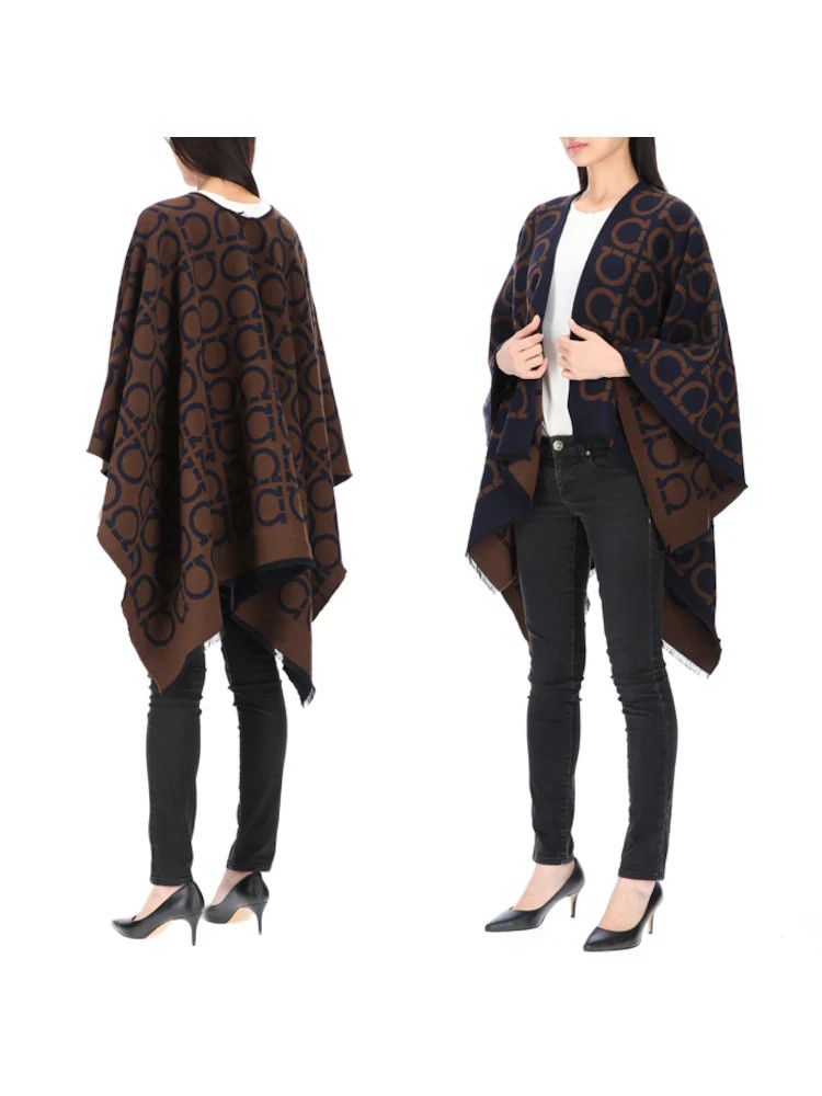 Salvatore Ferragamo o1s1rm0924 Reversible Wool Cape in Blue/Brown Size S / US 4 / IT 40 - 4 Thumbnail