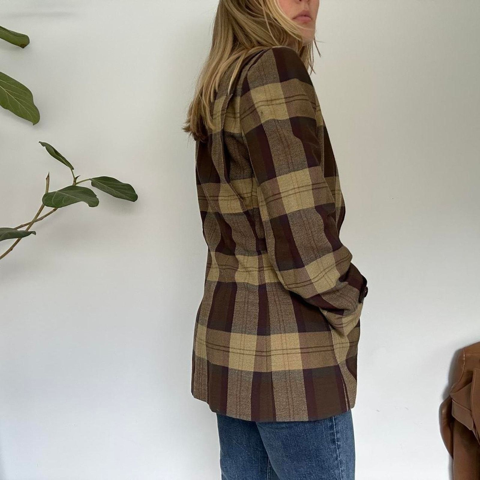 Other Vintage Brown and Tan Plaid Wool Jacket (S) Size S / US 4 / IT 40 - 6 Thumbnail