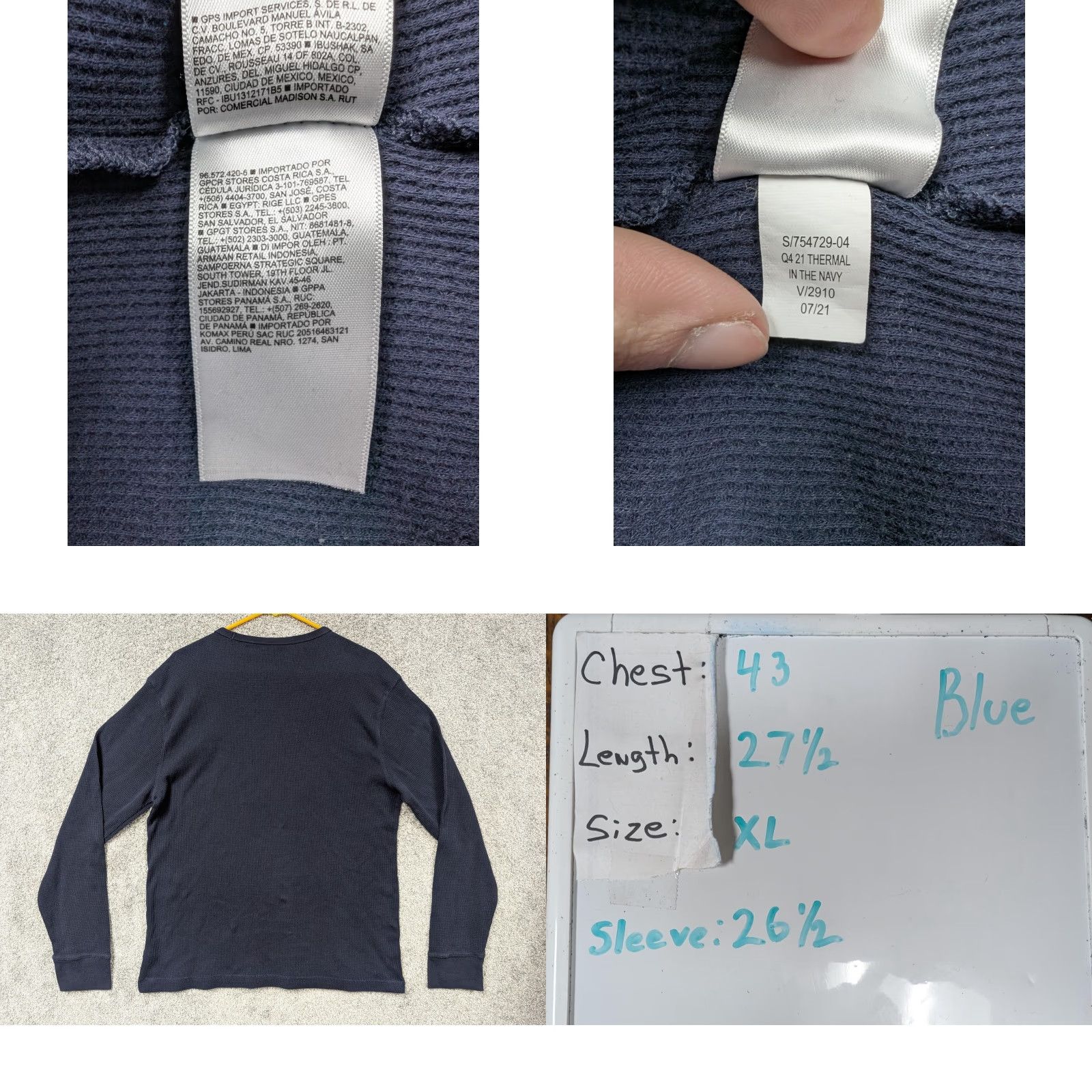 Old Navy Old Navy Thermal Shirt XL Roam Free Explore More Wonder Less Waffle Knit Mens Long Sleeve Graphic Crew Neck Navy Blue Size US XL / EU 56 / 4 - 8 Thumbnail