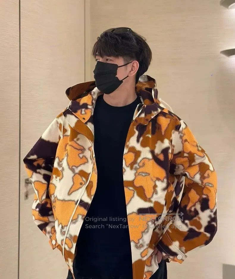 Louis Vuitton Map print orange camouflage assault jacket