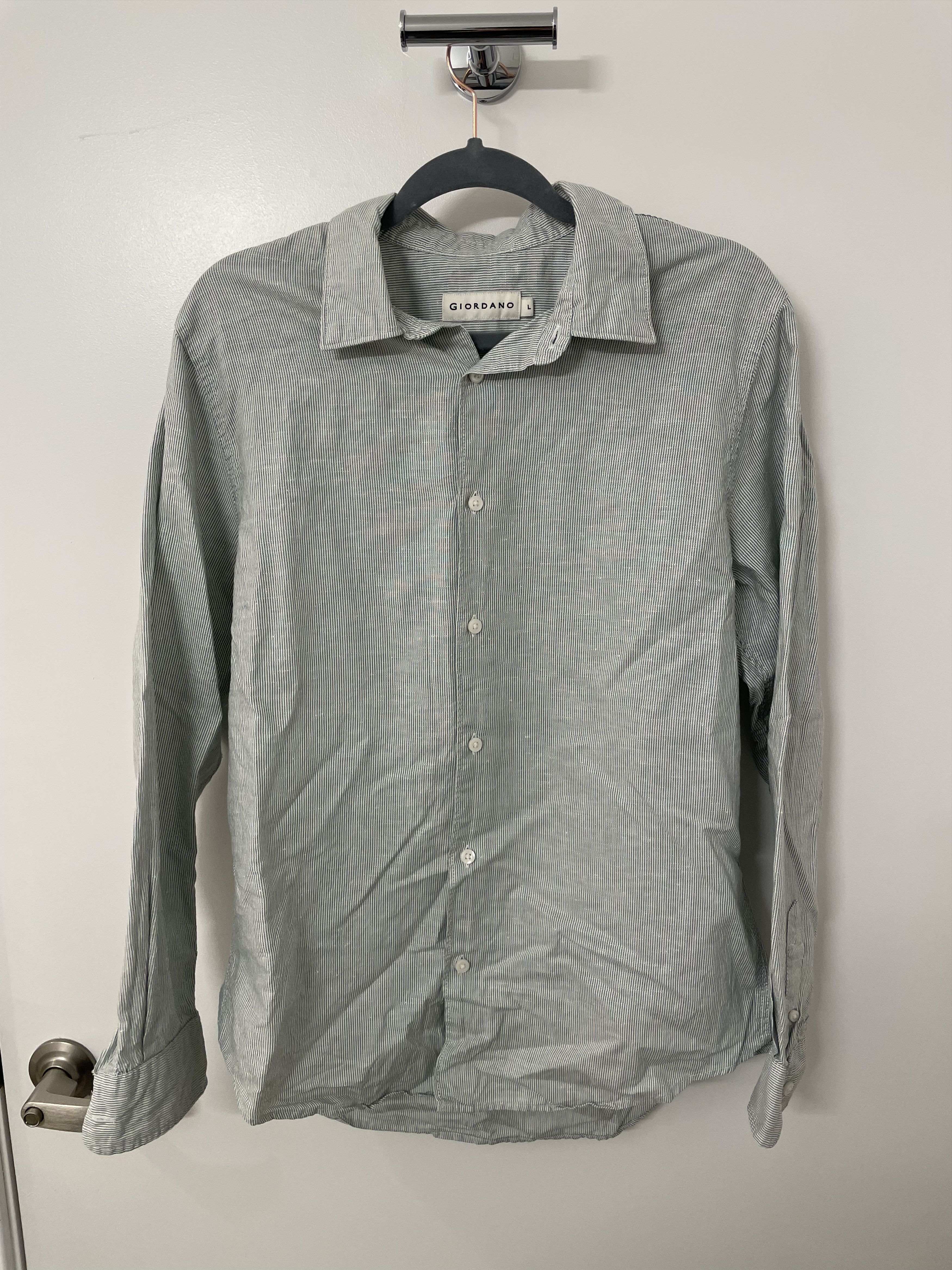 Giordano Giordano Button Up Blue Striped Shirt Size US L / EU 52-54 / 3 - 1 Thumbnail
