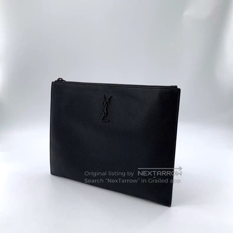Saint Laurent Paris Saint Laurent Paris Black Leather Logo Zipper Closure Hand Size ONE SIZE - 2 Thumbnail