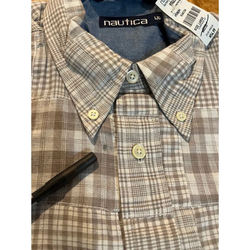 Nautica NWT VTG Y2K Nautica Shirt Mens Tan White Madras Button Down Size US L / EU 52-54 / 3 - 5 Thumbnail