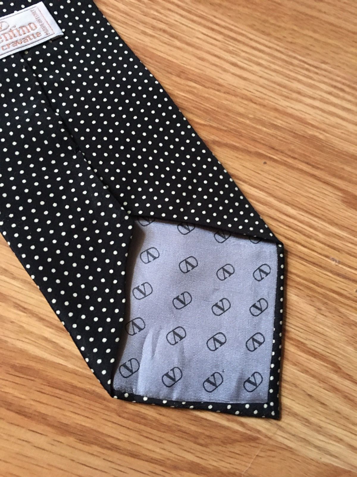Valentino × Vintage VALENTINO Cravatte Black White Polka Dots Silk Mens Tie Size ONE SIZE - 4 Thumbnail