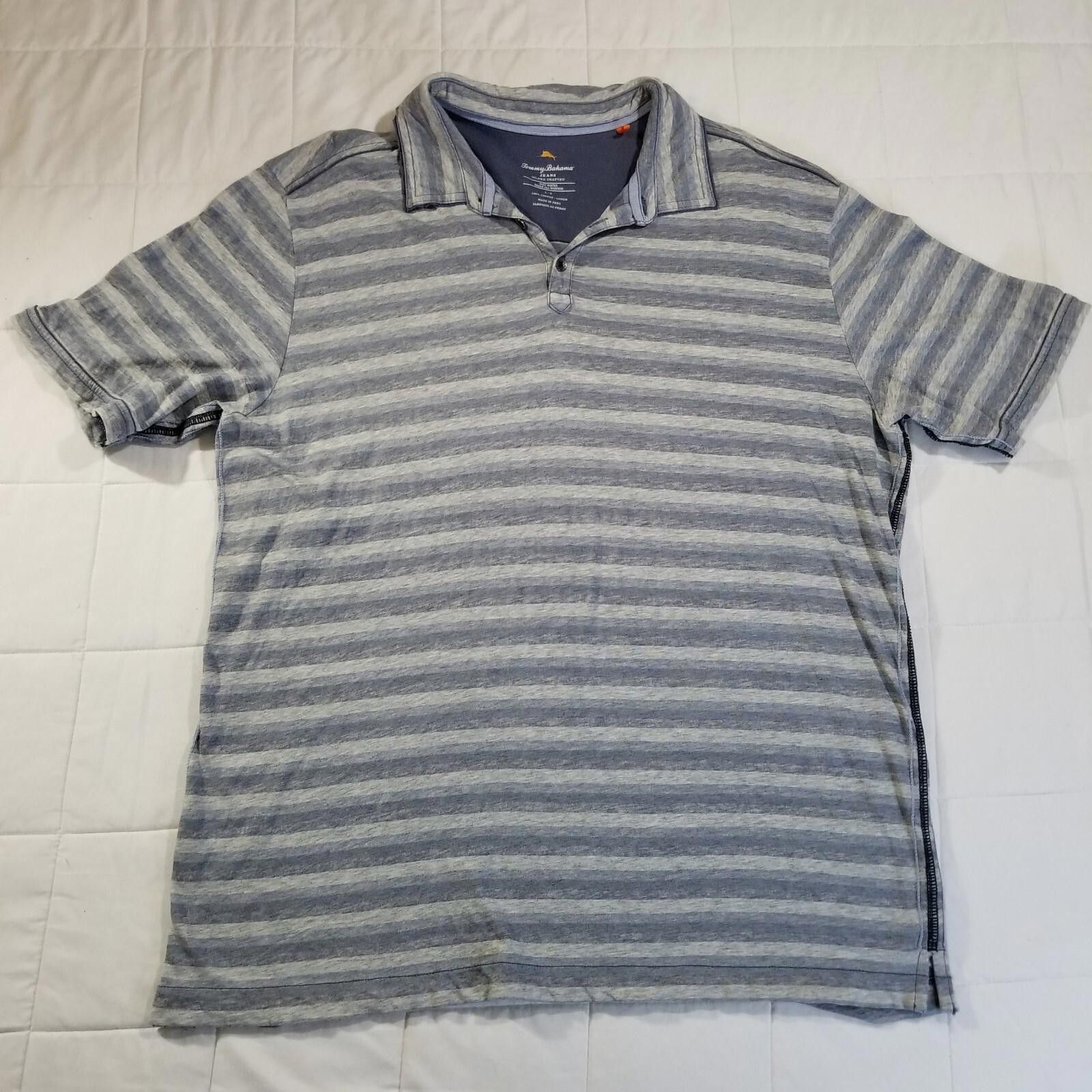 Tommy Bahama Tommy Bahama Large Striped Blue & Gray Heathered Polo Size US L / EU 52-54 / 3 - 1 Thumbnail