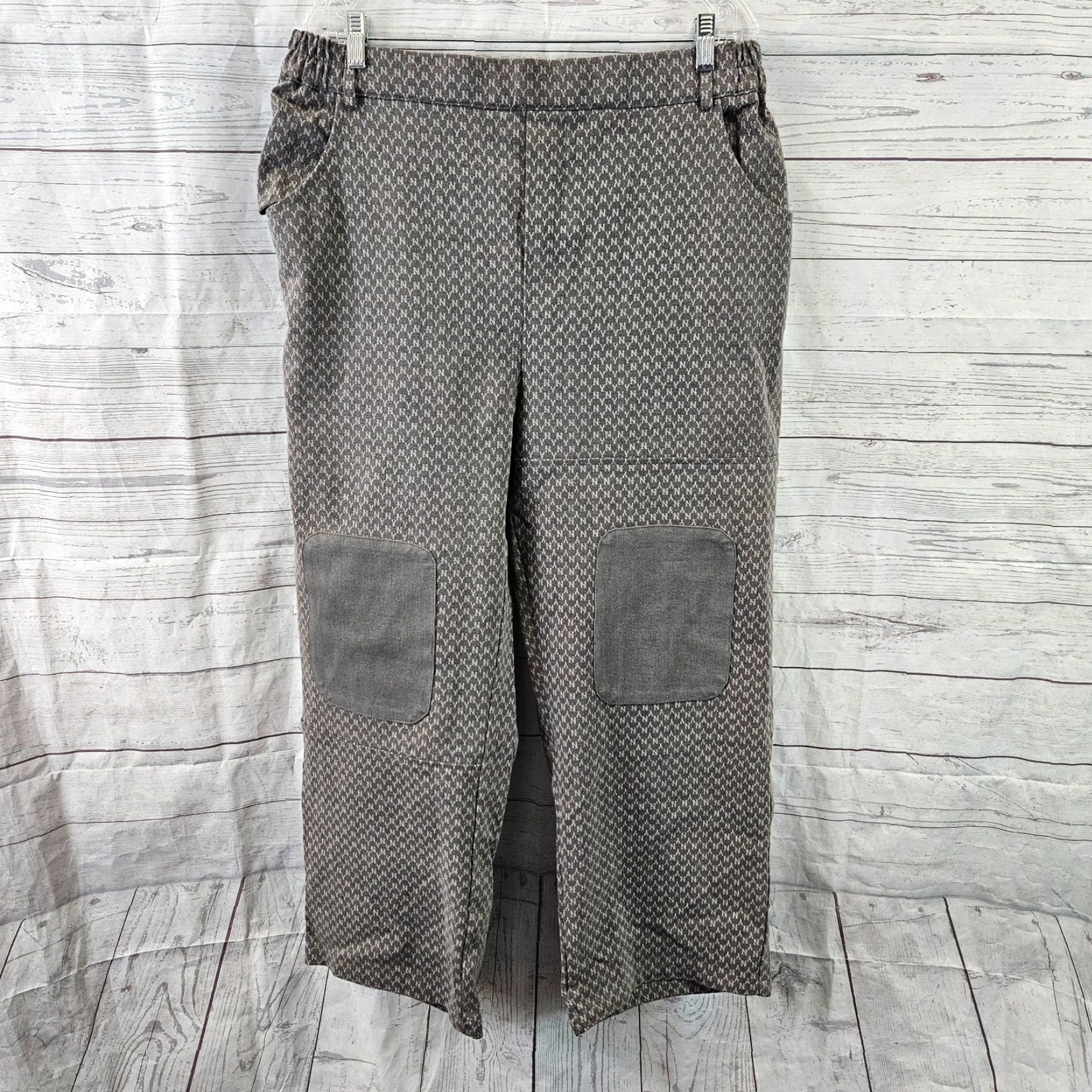 Vintage Buykud Womens Wide Leg Pants 2XL Gray Pull On High Rise Inseam 27.5in Cotton Patches Printed Vintage No Size 40" / US 18 - 2 Thumbnail