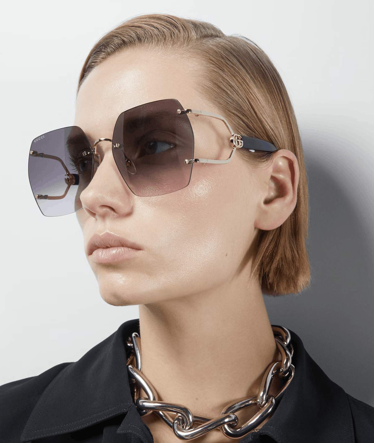 image of New Gucci Gg1562S - 001 Oversized Sunglasses in Grey, Women's