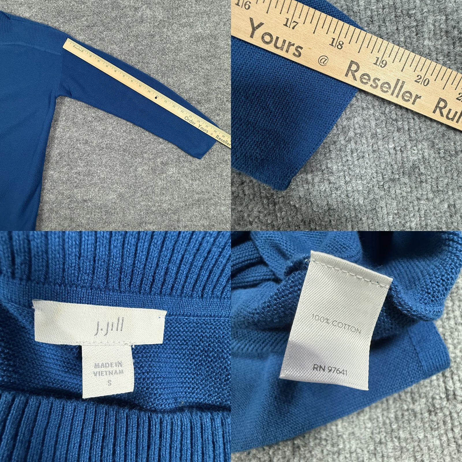 J. Jill VINTAGE? No. J. Jill Sweater Womens Small Blue Cotton Ribbed Collar Pullover Long Sleeve Top Size S / US 4 / IT 40 - 8 Thumbnail