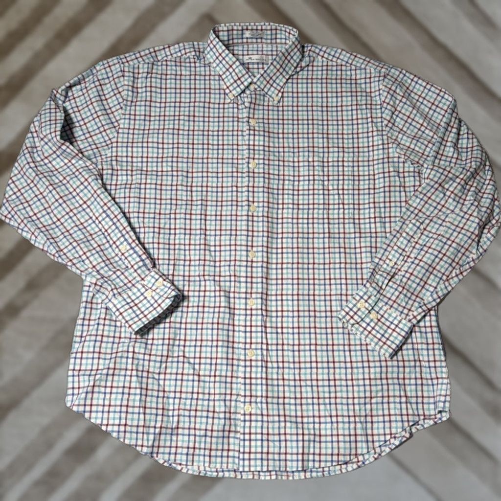 Peter Millar PETER MILLAR Button-Up Shirt Men XL Blue Burgundy Plaid Cotton Stretch Pin-Button Down Collared Shirt Size US XL / EU 56 / 4 - 1 Thumbnail
