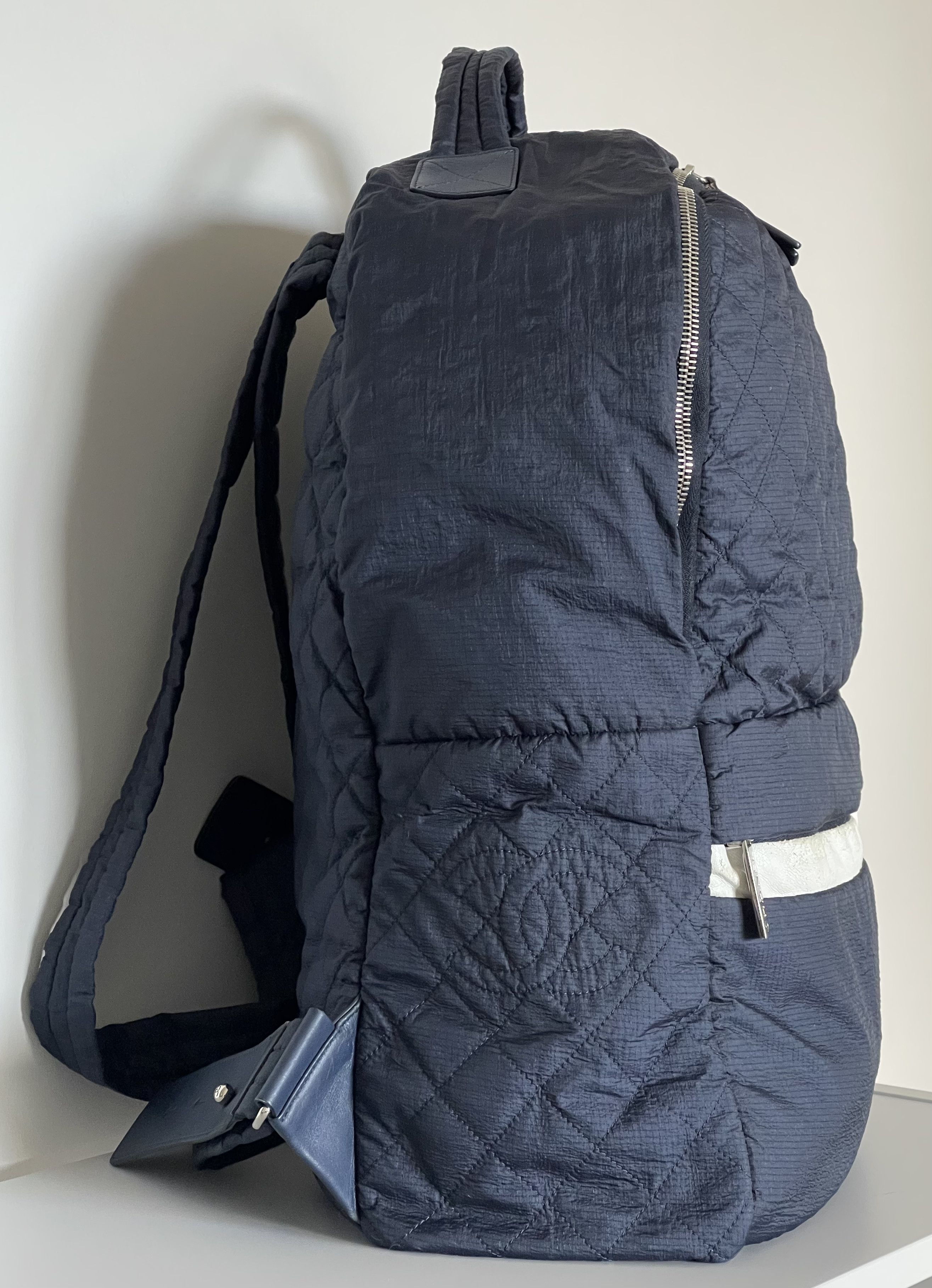 Chanel CHANEL quilted nylon backpack, navy/white | Grailed