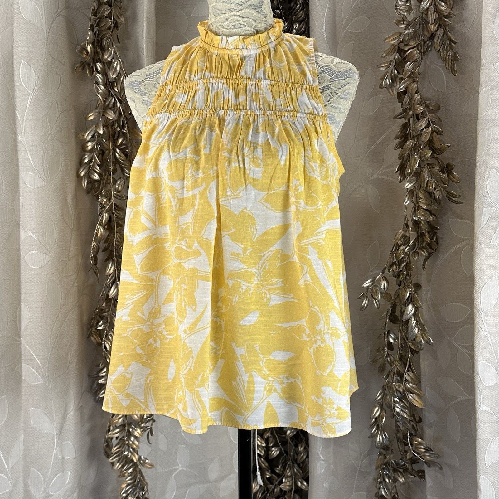 Nine West Nine West Yellow Floral Ruffle Blouse | Medium Cottagecore Size M / US 6-8 / IT 42-44 - 1 Thumbnail