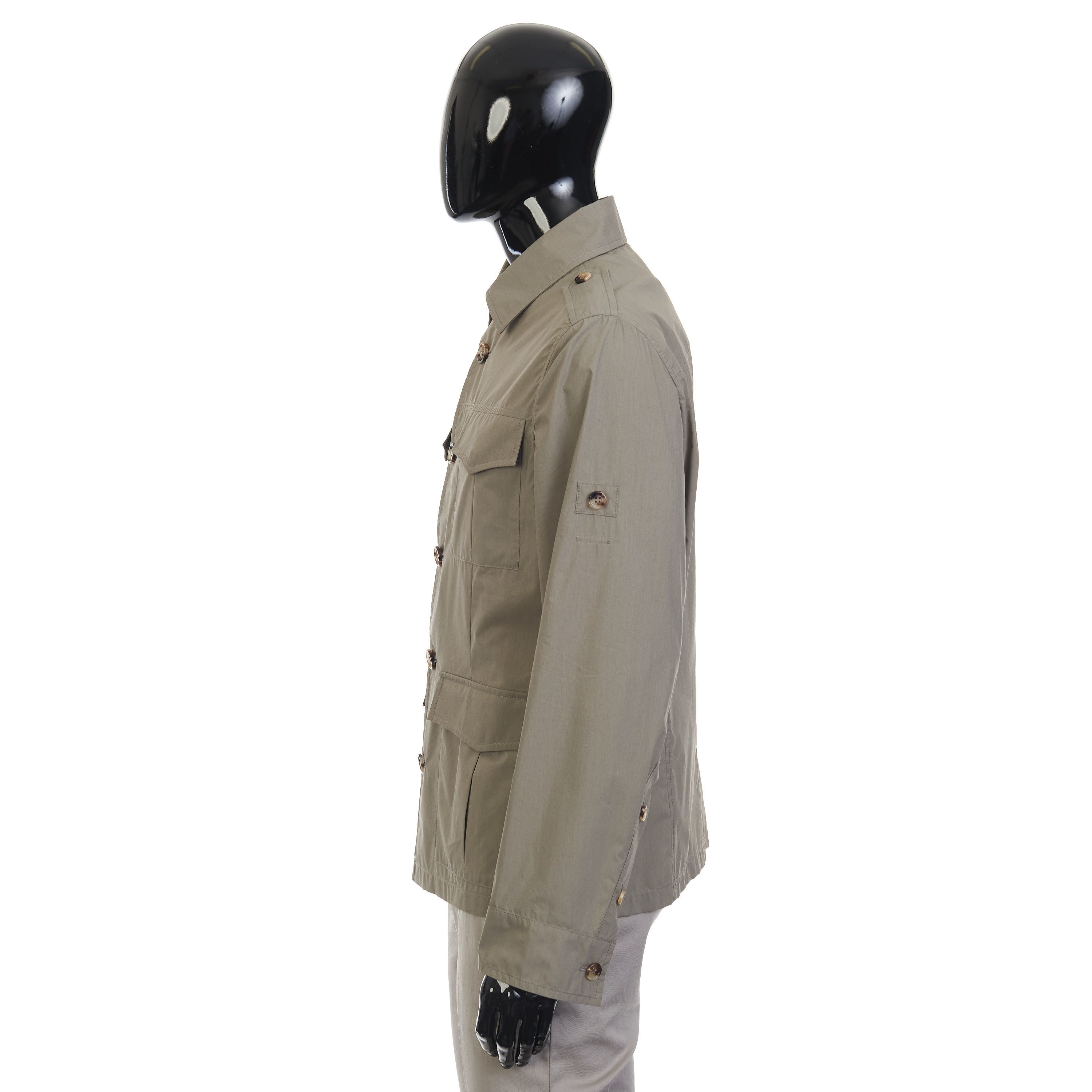Brunello Cucinelli Khaki Waterproof Jacket - Cotton Canvas, Multi Pockets Size US L / EU 52-54 / 3 - 3 Thumbnail