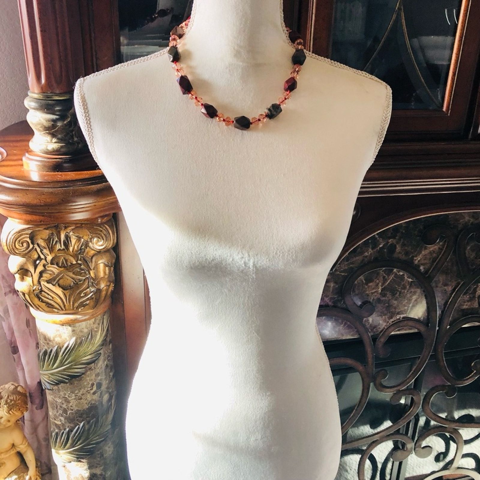 Handmade Handcrafted chunky genuine stone glass crystal necklace Size ONE SIZE - 6 Thumbnail