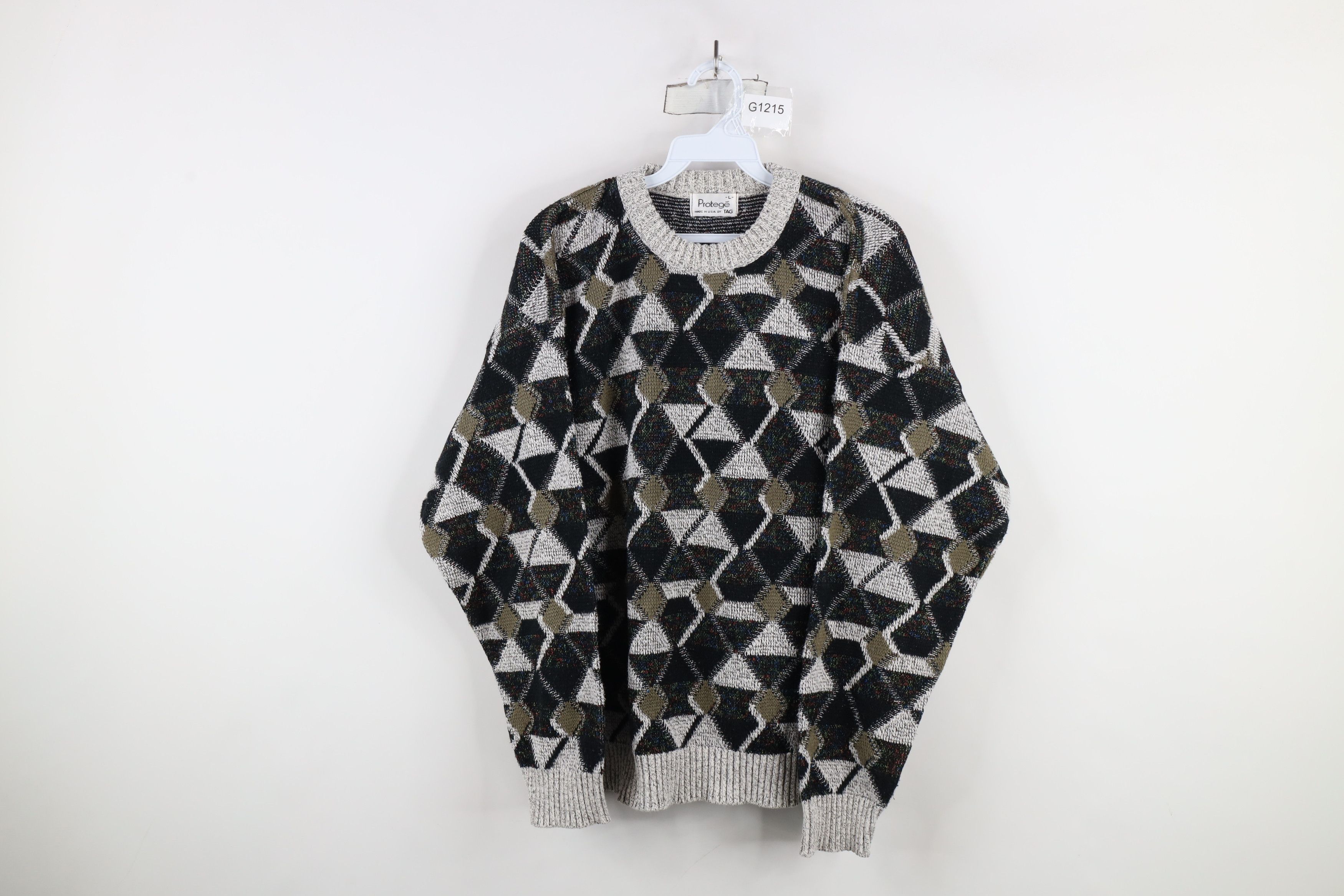 Vintage Vintage 90s Coogi Style Geometric Diamond Knit Sweater USA Size US L / EU 52-54 / 3 - 1 Thumbnail