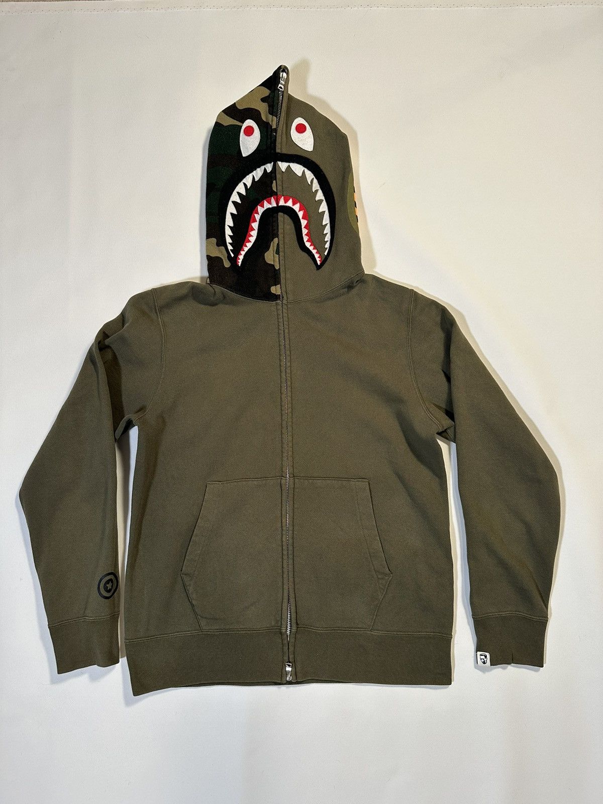 image of Bapeland 1St Anniversary Shark Full Zip Hoodie in Olive, Men's (Size Medium)