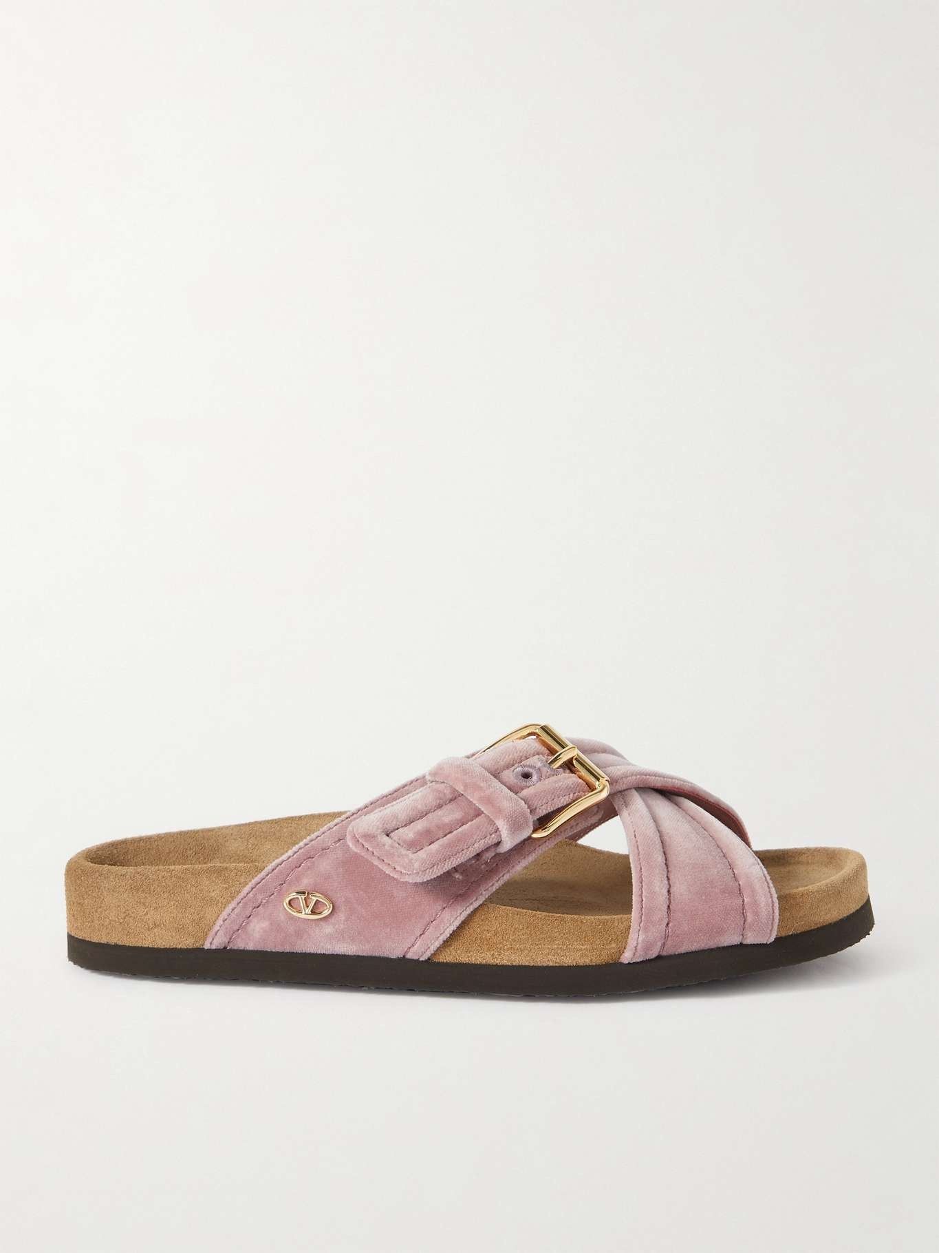 oc11z0825 Buckled Velvet Slides in Blush Pink