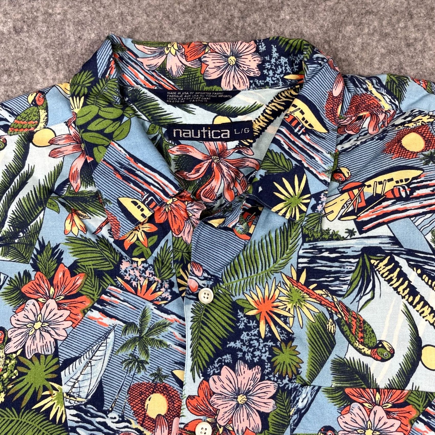Nautica VINTAGE Nautica Camp Shirt USA Made Large Blue Seaplane Island Sailboat Birds Size US L / EU 52-54 / 3 - 2 Thumbnail