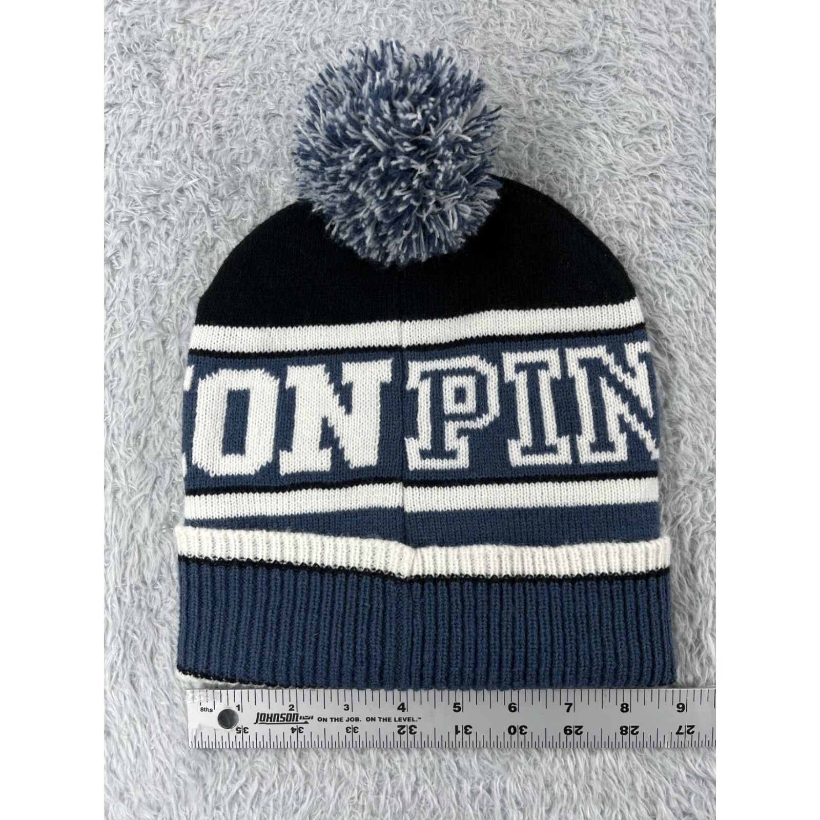 Victoria's Secret Victoria's Secret Beanie Toque Adult One Size Blue White Acrylic PINKNATION Pom Size ONE SIZE - 4 Thumbnail