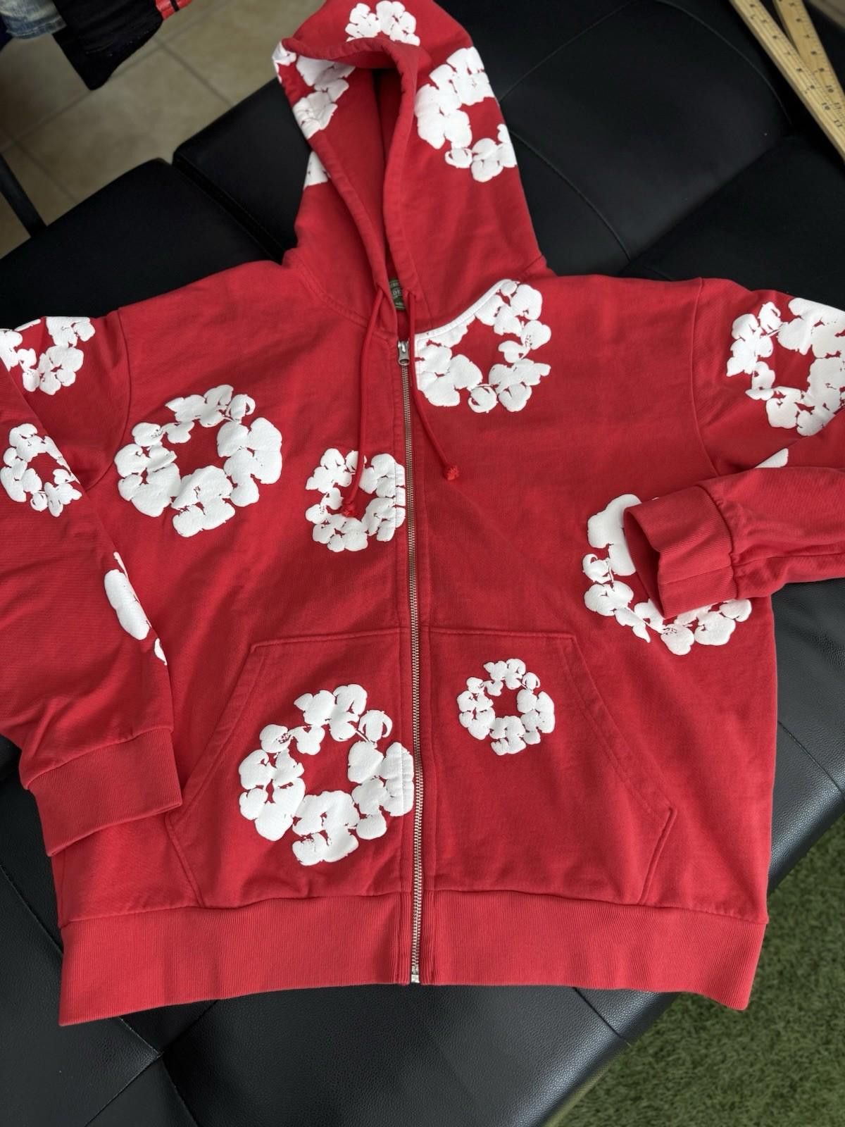 DENIM TEARS Size L - Denim Tears Cotton Wreath Red Zip Up Hoodie