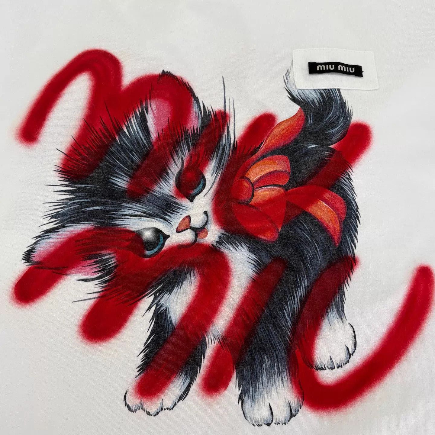 Miu Miu MIU MIU Women's Heart Graffiti Cat Print SS Tee Size US XS / EU 42 / 0 - 7 Thumbnail