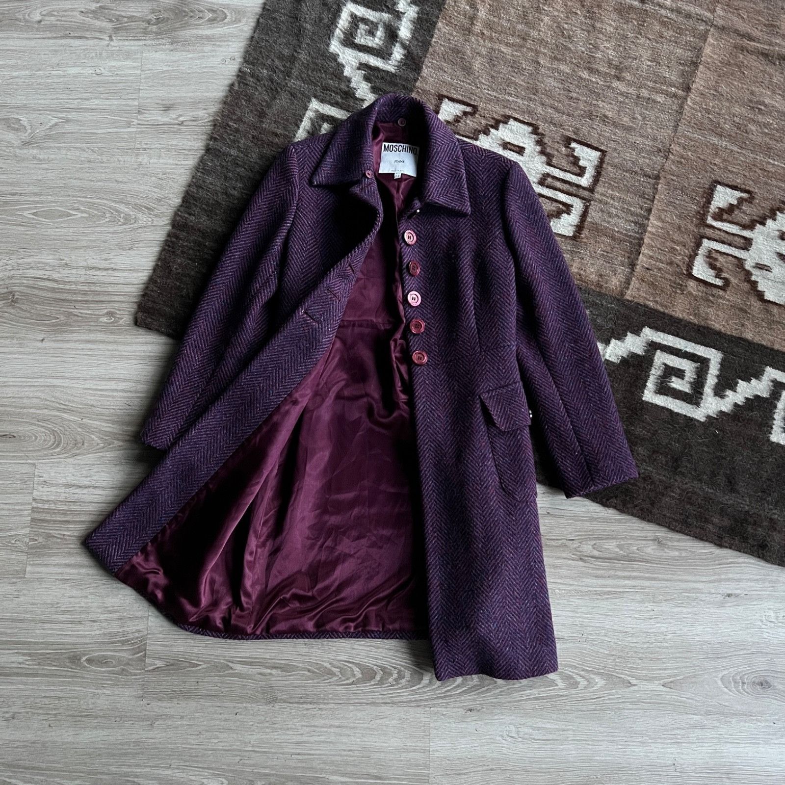 Moschino Moschino Jeans Vintage Herringbone Wool Coat 9729AC Size S / US 4 / IT 40 - 5 Thumbnail