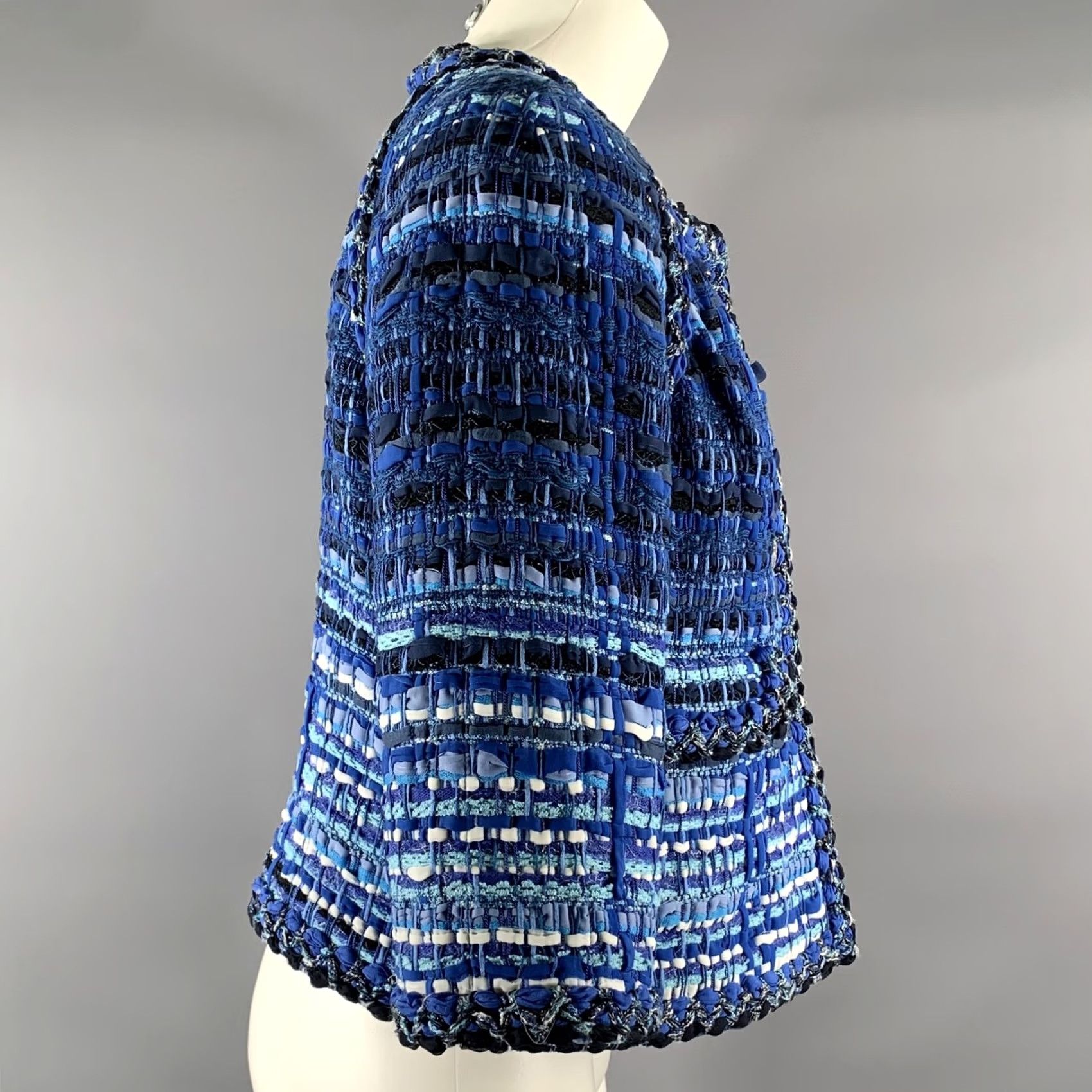 Chanel CHANEL Jacket Blue Light Blue Stripe Cotton Blend 6 Women 3/4 Sleeves France Size M / US 6-8 / IT 42-44 - 3 Thumbnail