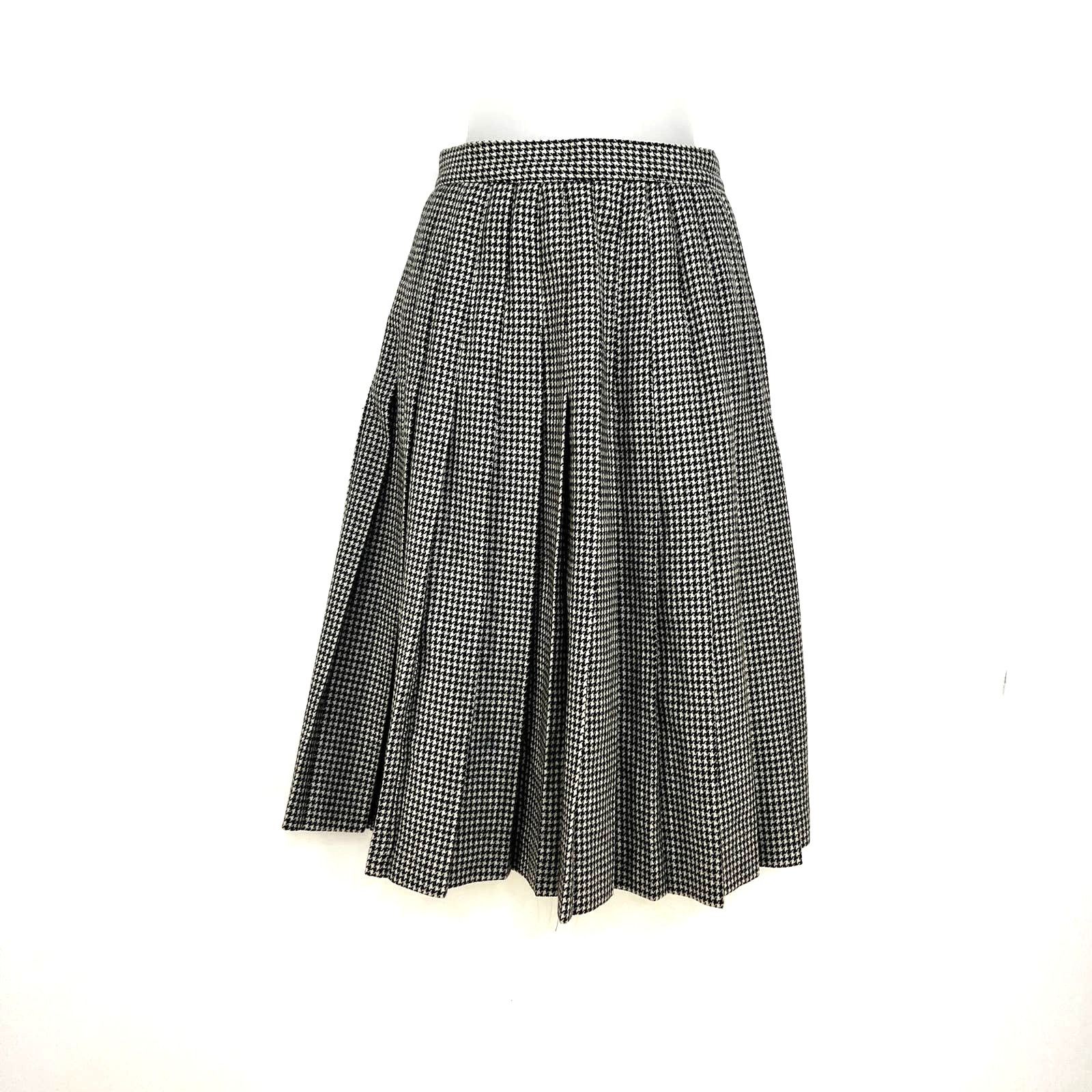 Vintage Vintage Houndstooth Wool Pleated Skirt Size 28" / US 6 / IT 42 - 1 Thumbnail