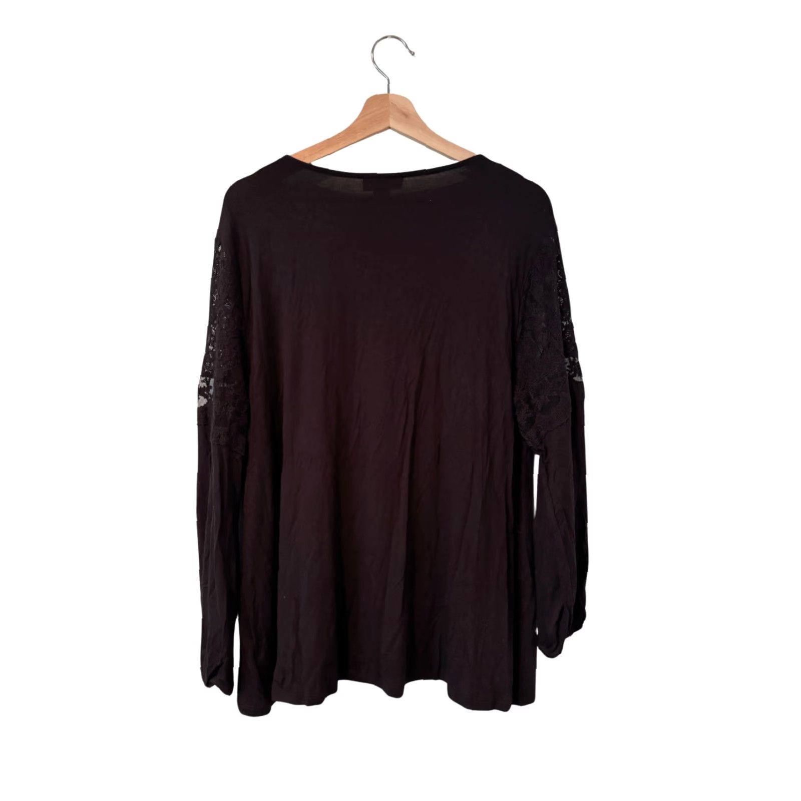 Vintage Style & Co Blouse Women XL Black Lace Floral Round Neck Casual Sleeve Long Crochet Ruffle Button Machine Washable Vintage No NWT MSRP 55 Womens Size XL / US 12-14 / IT 48-50 - 3 Thumbnail