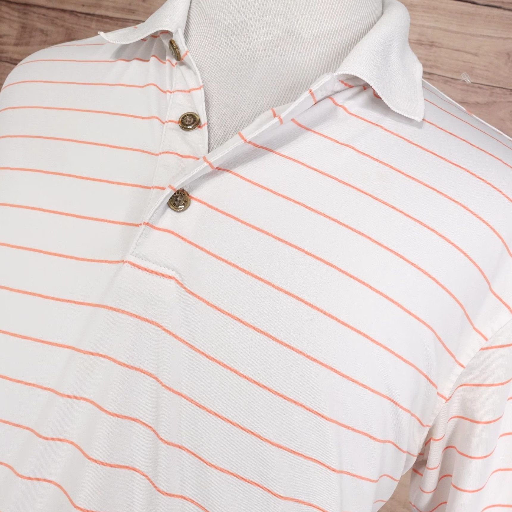 Vintage Pebble Beach Polo Shirt Mens Large White Orange Stripe Performance Golf Polo Shirt Mens Large White Striped Polo Golf Size US L / EU 52-54 / 3 - 2 Thumbnail