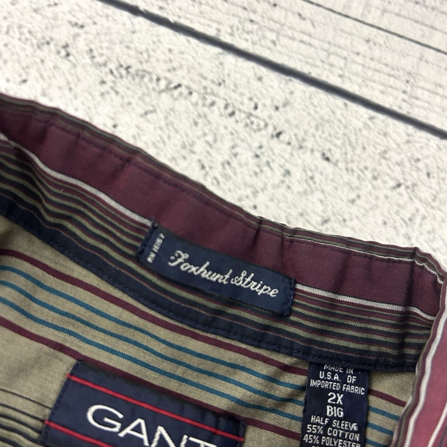 Gant GANT Foxhunt Striped Short Sleeve Button Front Shirt Men 2X Maroon Green Size US XXL / EU 58 / 5 - 3 Thumbnail