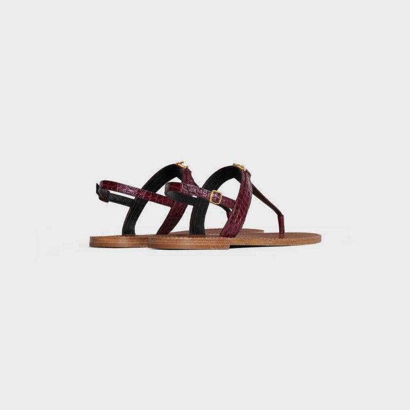 Celine o1bcso1str0724 Flat Sandal Crocodile Stamped Dark Burgundy Size US 6 / IT 36 - 3 Thumbnail