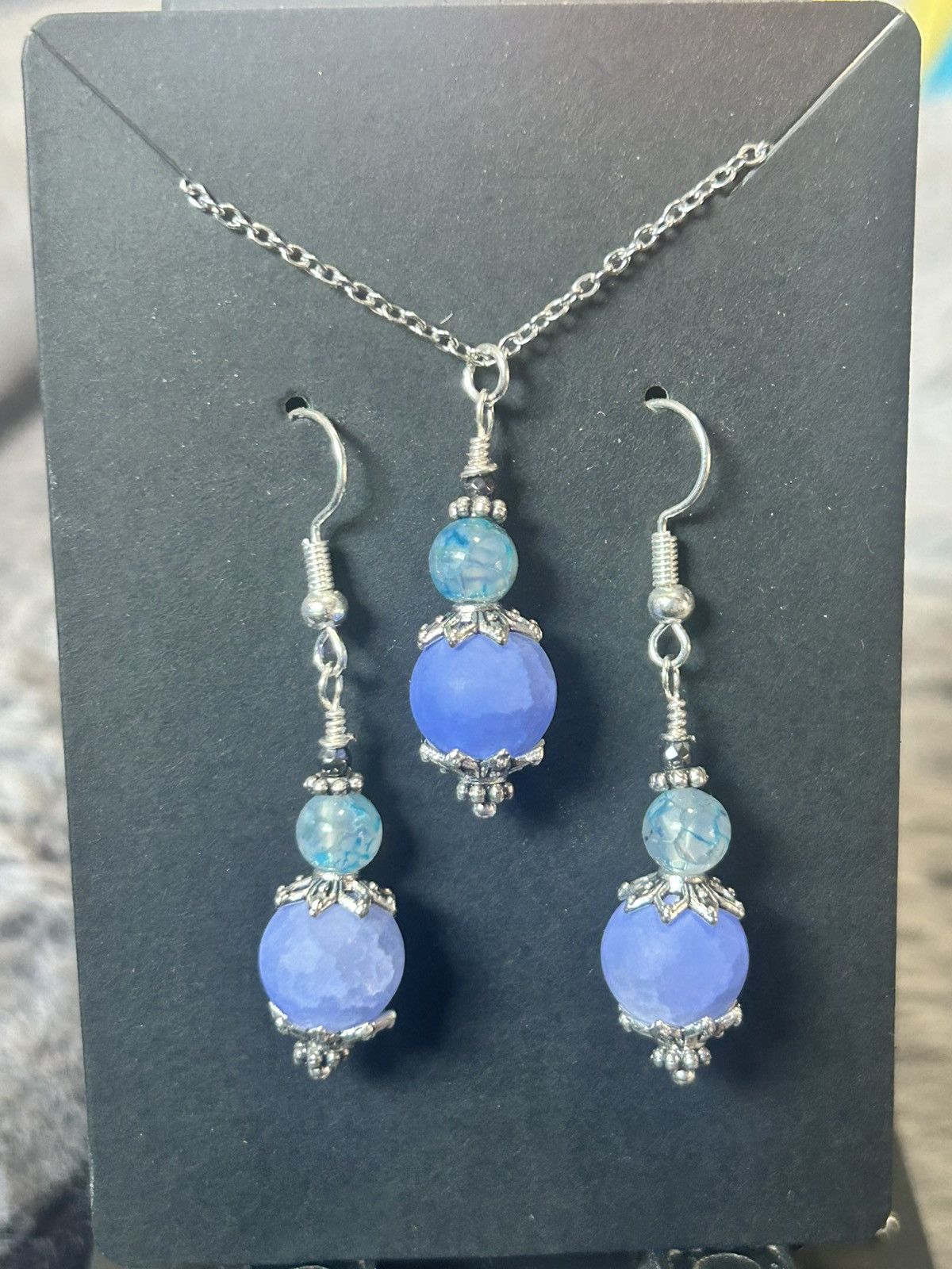 Handmade Handcrafted periwinkle crackle glass dragon vein agate set Size ONE SIZE - 2 Thumbnail