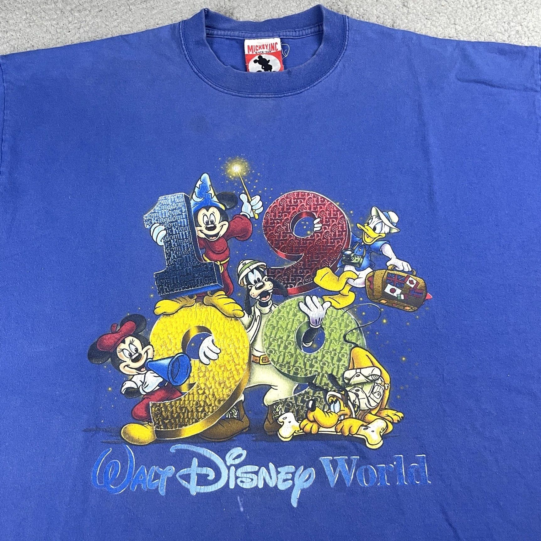 Disney VINTAGE Mickey Inc TShirt Adult XL Blue 1990s Disney World Distressed Shirt Regular Cotton Logo 90s Mens Size US XL / EU 56 / 4 - 2 Thumbnail