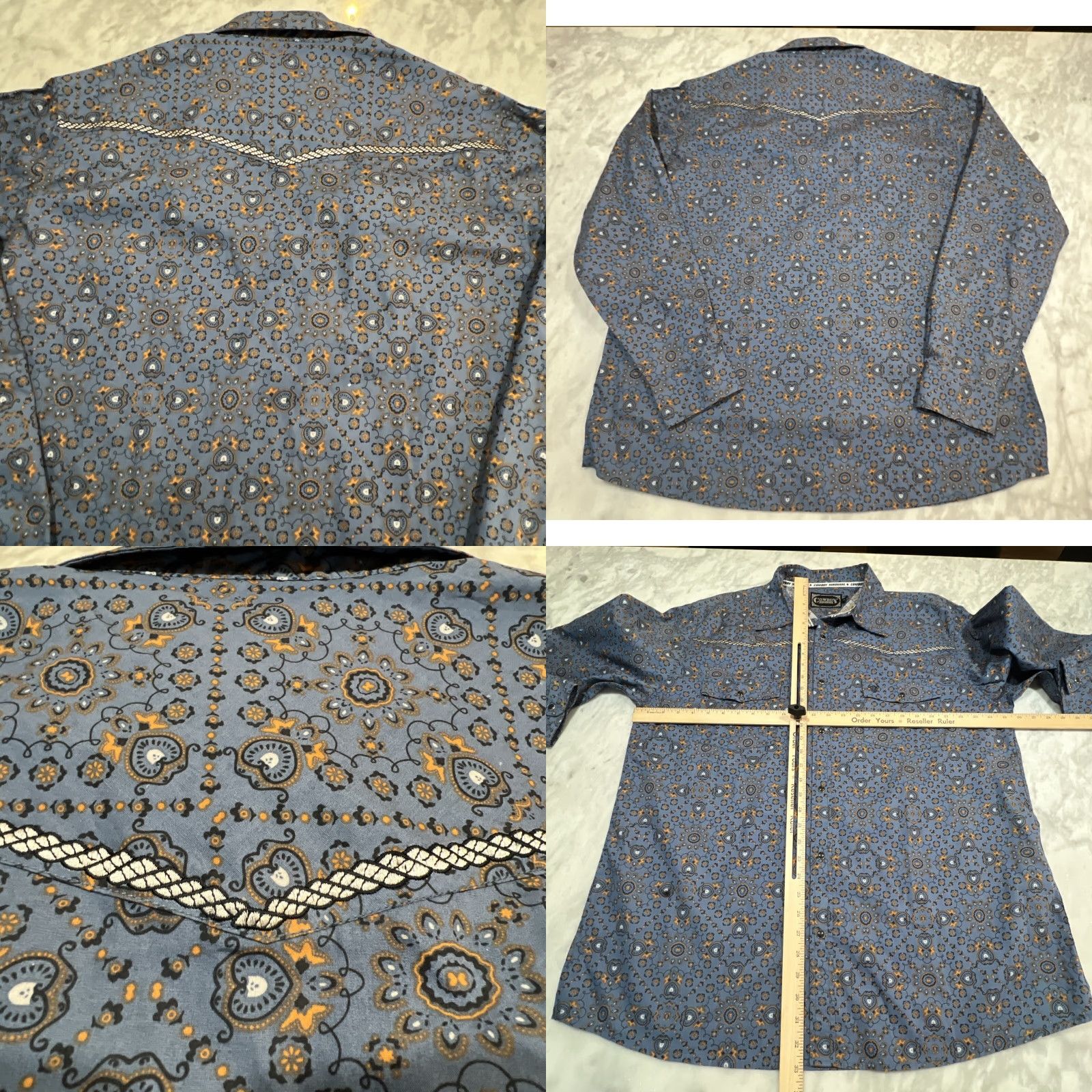 Vintage Cowboy Hardware Pearl Snap Short Men's XL Bandana Print Indigo Long Sleeve NWT Shirt Mens Size US XL / EU 56 / 4 - 8 Thumbnail