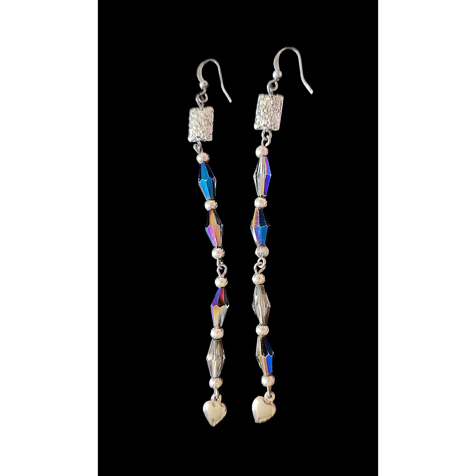 Other Vintage Long blue AB iridescent crystal earrings silver bead Size ONE SIZE - 2 Thumbnail