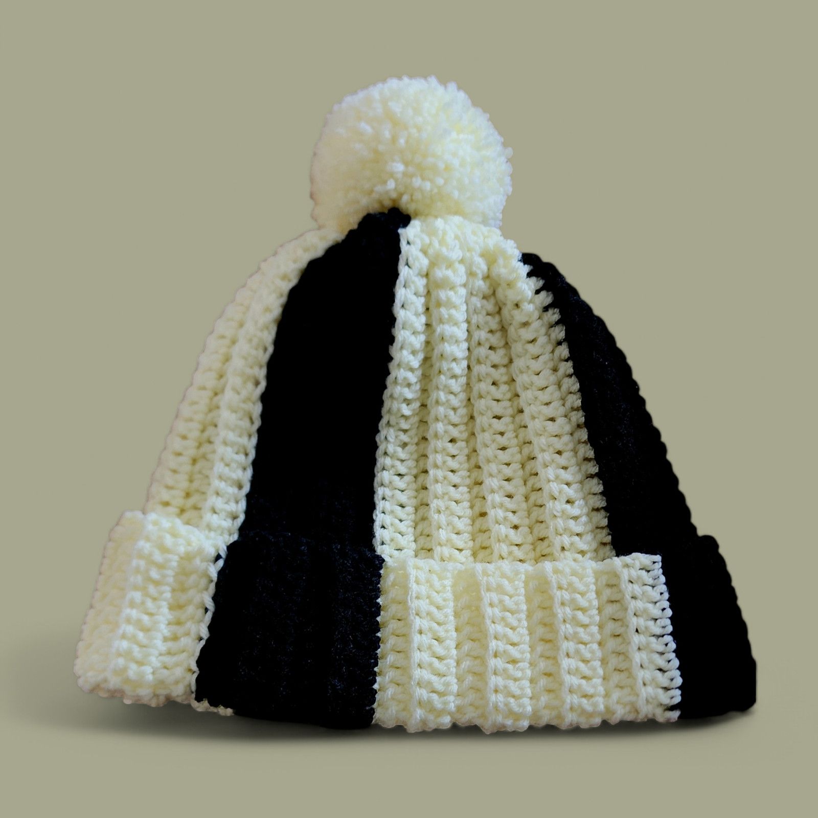 Handmade Handcrafted crocheted yellow and black winter beanie Size ONE SIZE - 2 Thumbnail