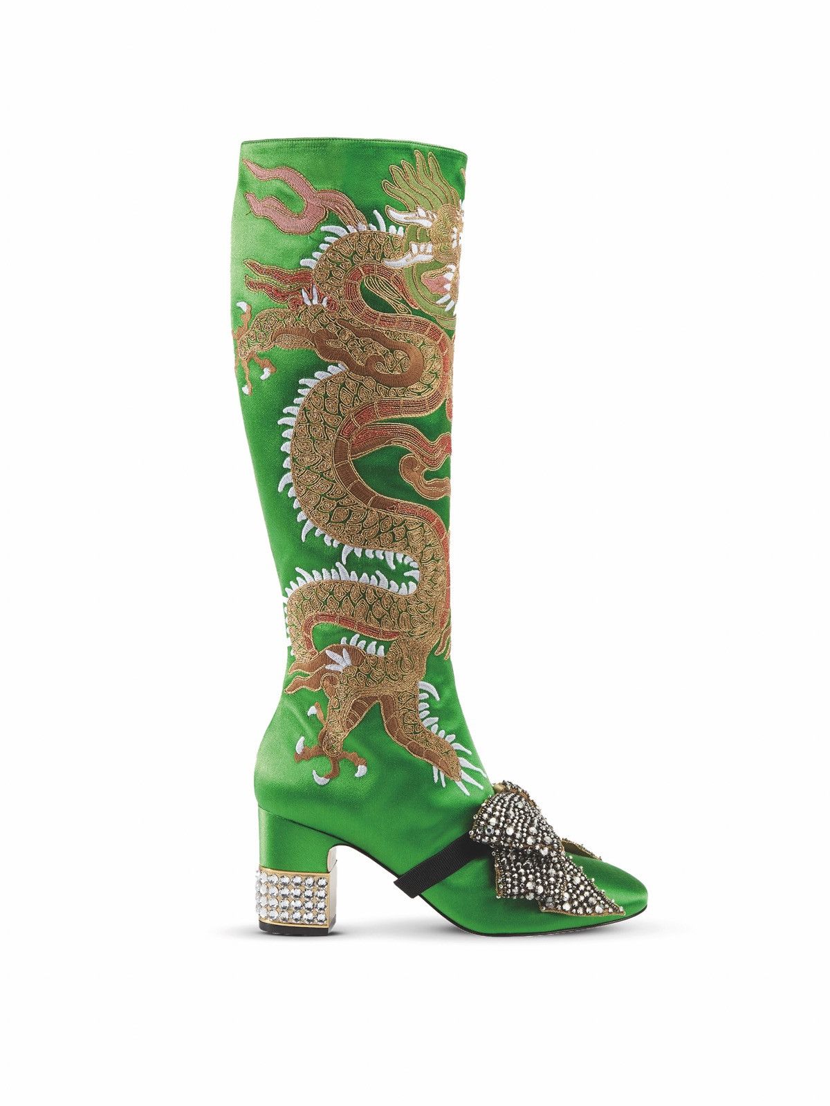 Gucci Runway Lime Green Dragon Boots With Sparkly Bows Size US 7.5 / IT 37.5 - 10 Thumbnail