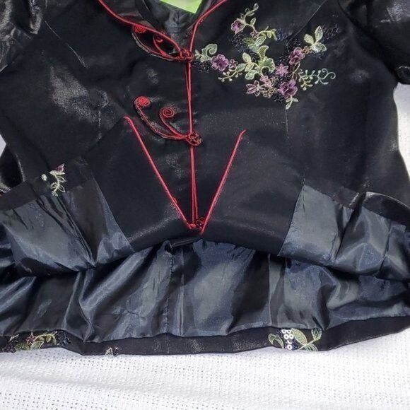 Japanese Brand BAIFU Mandarin Style Colorful Floral Embroidered Sz XXL Blac Size XXL / US 16-18 / IT 52-54 - 6 Thumbnail