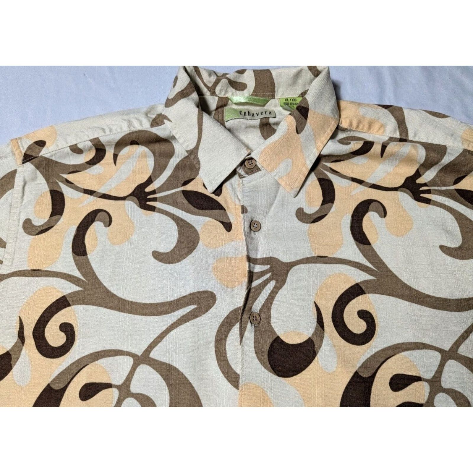 Cubavera CUBAVERA Men XL Khaki Leaf Allover Print Button-Up Hawaiian Shirt Size US XL / EU 56 / 4 - 3 Thumbnail