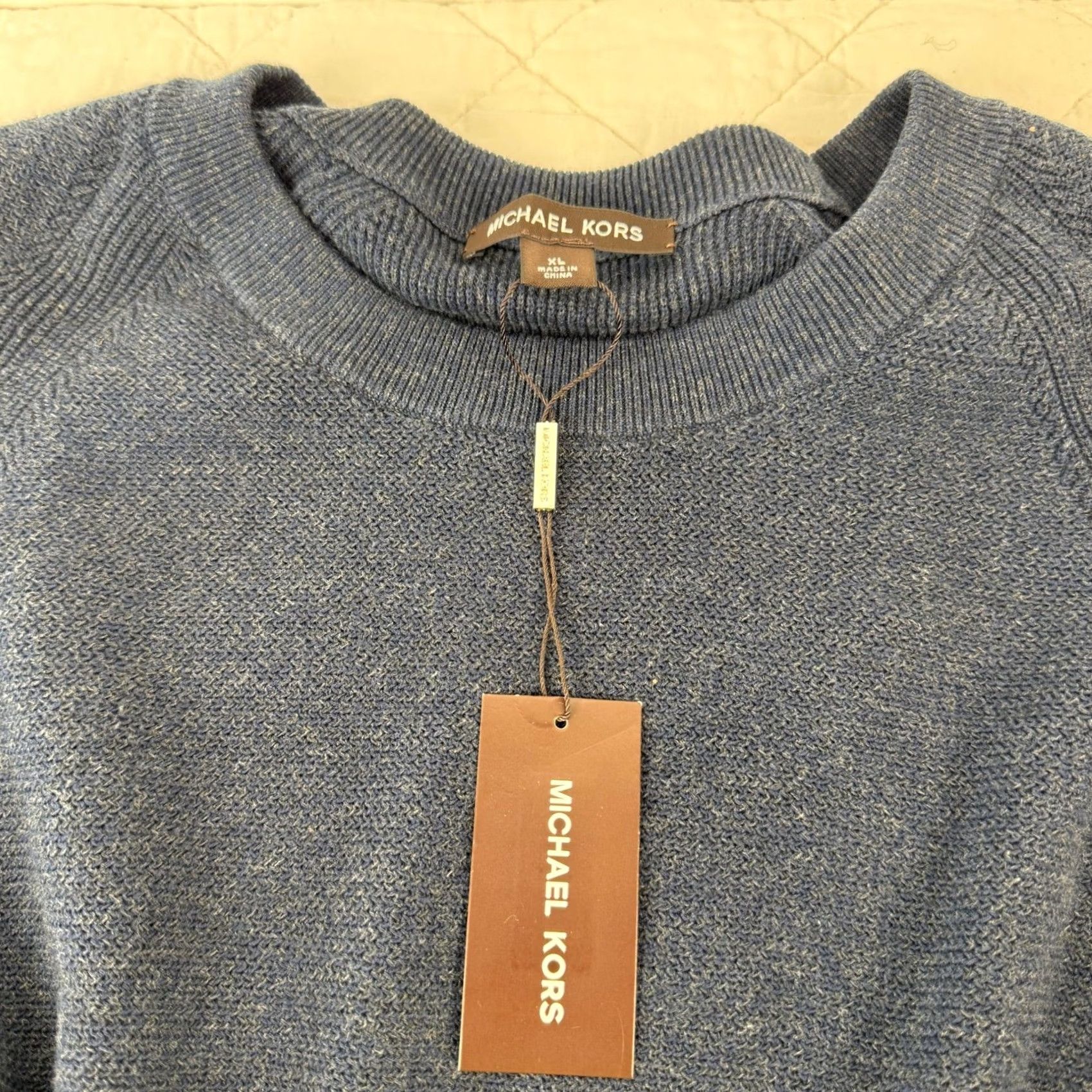 Michael Kors Michael Kors Mens Midnight Blue Textured Mouline Crewneck Sweater XL Size US XL / EU 56 / 4 - 3 Thumbnail