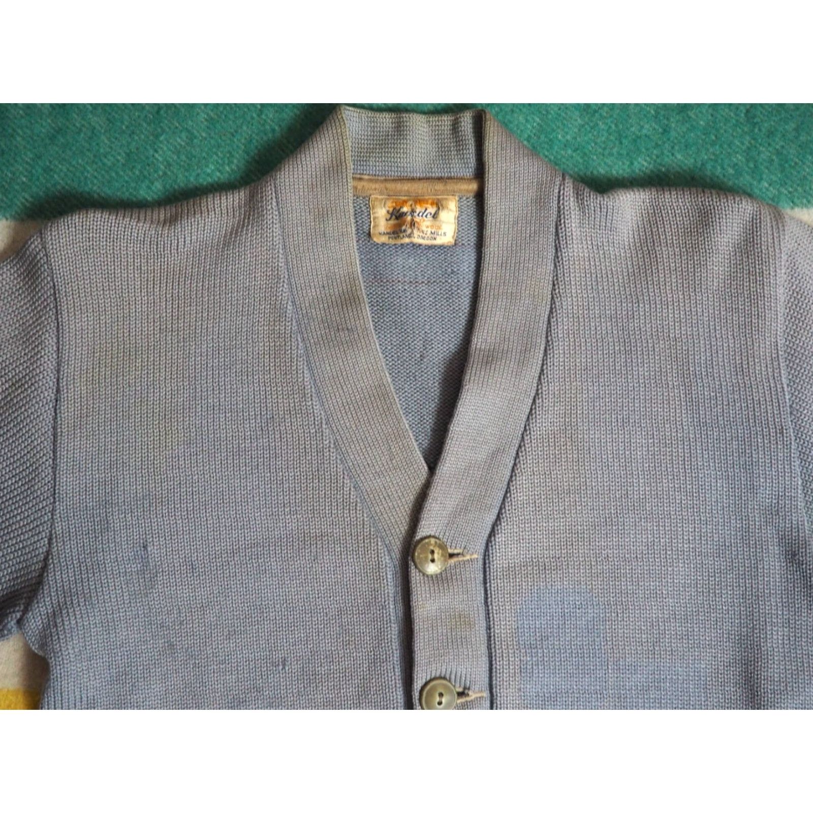 Vintage VTG Kandel Woolen Mills Oregon Blue Distress Faded Wool Letterman Sweater S Size US S / EU 44-46 / 1 - 3 Thumbnail