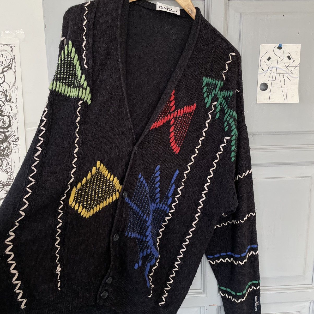 Carlo Colucci Vintage 90’s Multicoloured Embroidered Cardigan y2k Size US L / EU 52-54 / 3 - 4 Thumbnail