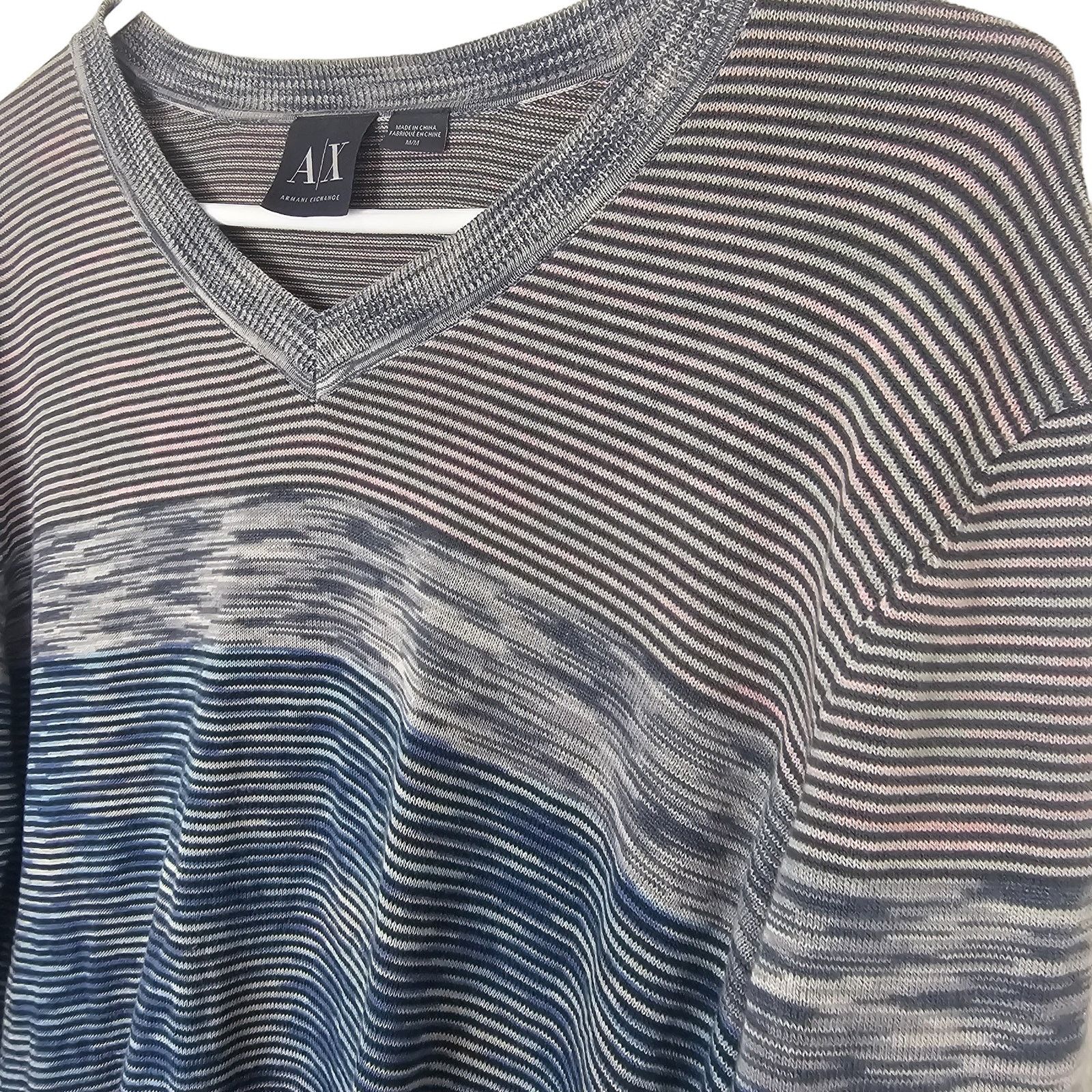Armani Exchange Armani Exchange Mens Striped V-Neck Sweater Size M Designer Size US M / EU 48-50 / 2 - 5 Thumbnail