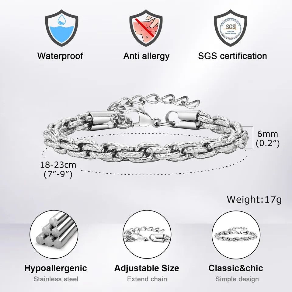 Jewelry Silver Braided Bracelet Chain Link Wristband Size ONE SIZE - 4 Thumbnail