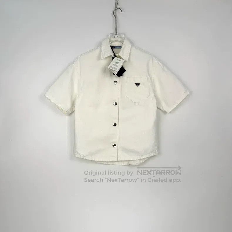 Prada Prada White denim destruction triangle short-sleeved shirt Size XS / US 0-2 / IT 36-38 - 3 Thumbnail